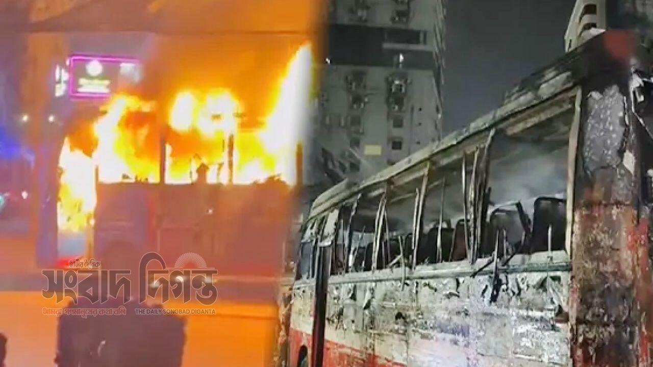 বাড্ডায় চলন্ত বাসে আগুন, নিয়ন্ত্রণে ফায়ার সার্ভিসের ২ ইউনিট