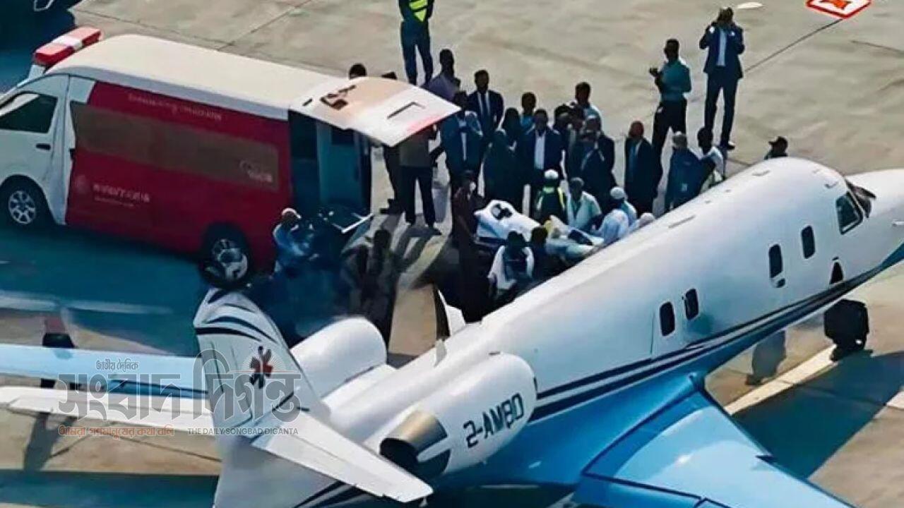 হাদিকে নিয়ে ঢাকা থেকে সিঙ্গাপুরে এয়ার অ্যাম্বুলেন্স উদ্দেশ্যে রওনা 