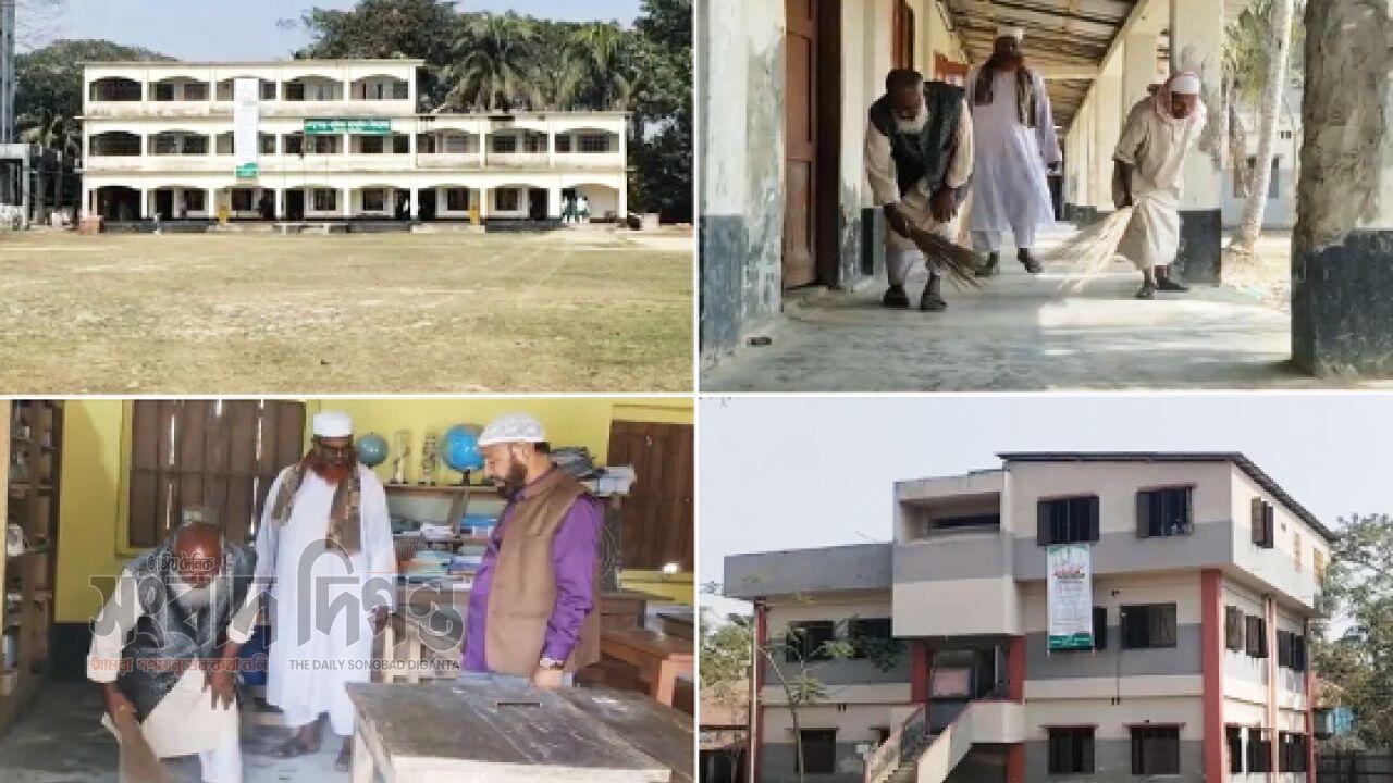 পটুয়াখালীতে ভোটের প্রস্তুতিতে ধুয়ে-মুছে সাজানো হচ্ছে কেন্দ্র