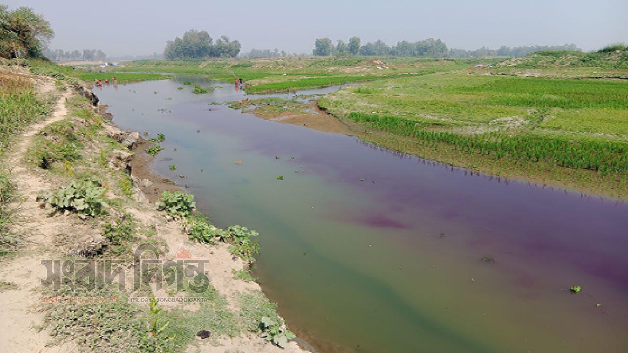 গণস্বাস্থ্য গ্রামীণ টেক্সটাইল মিলের বর্জ্যের কারণে দূষিত হচ্ছে ইছামতী নদীর পানি 
