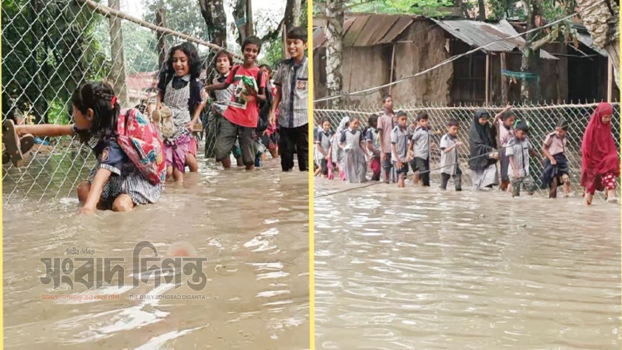 রাস্তা নেই, কাদাপানিই ভরসা বদলগাছীর স্কুলগামী শিশুদের চরম দুর্ভোগ