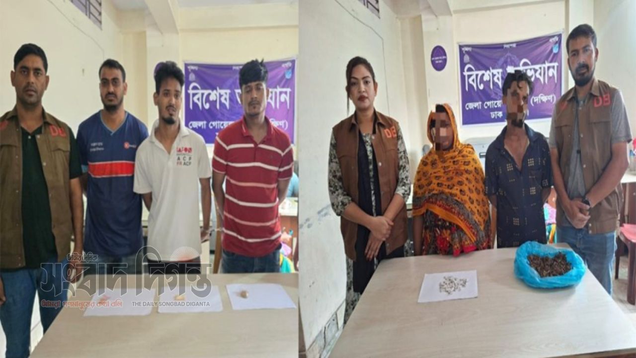 কেরানীগঞ্জে ডিবির বিশেষ অভিযান: হেরোইন-গাঁজা-ইয়াবাসহ গ্রেপ্তার ৫