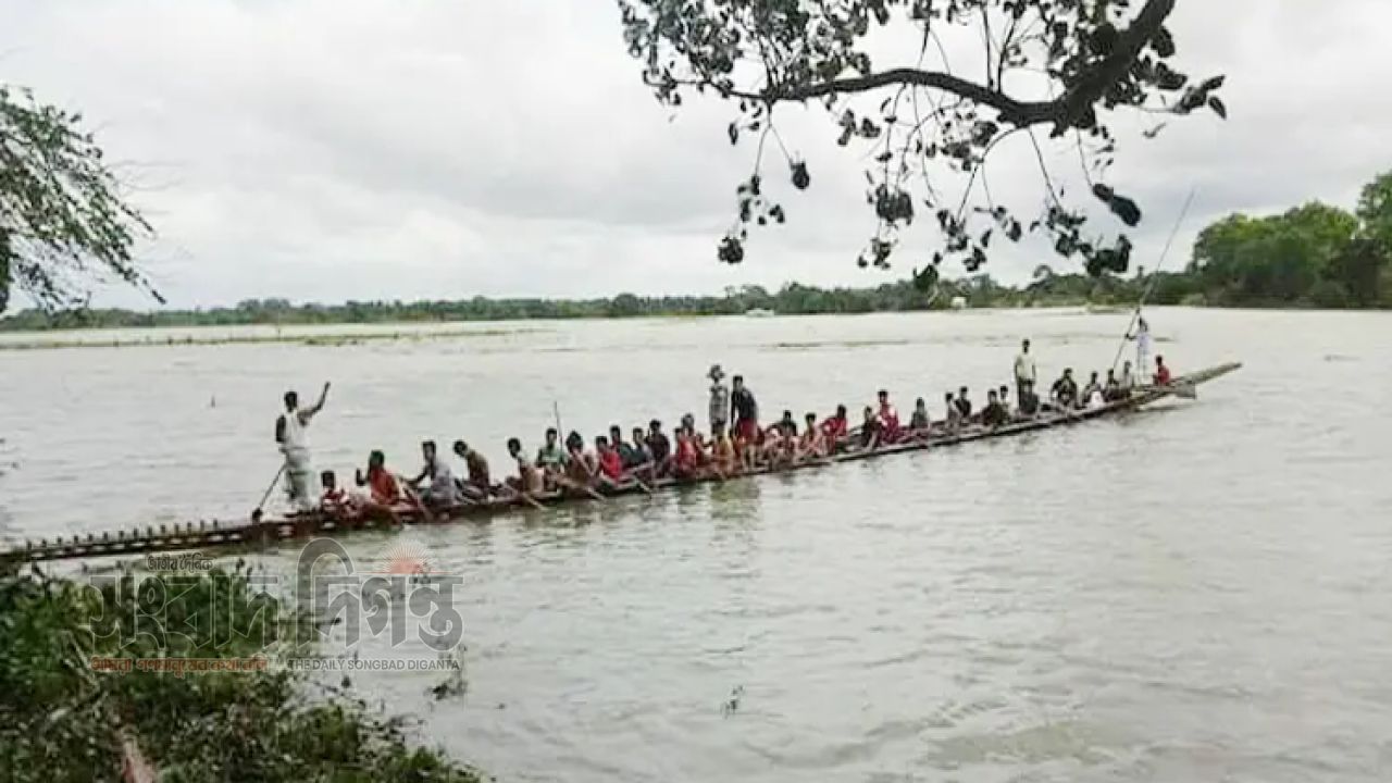 বিলের পানিতে বৈঠার ঝড়, সালথায় নৌকা বাইচ ঘিরে উৎসবের আমেজ