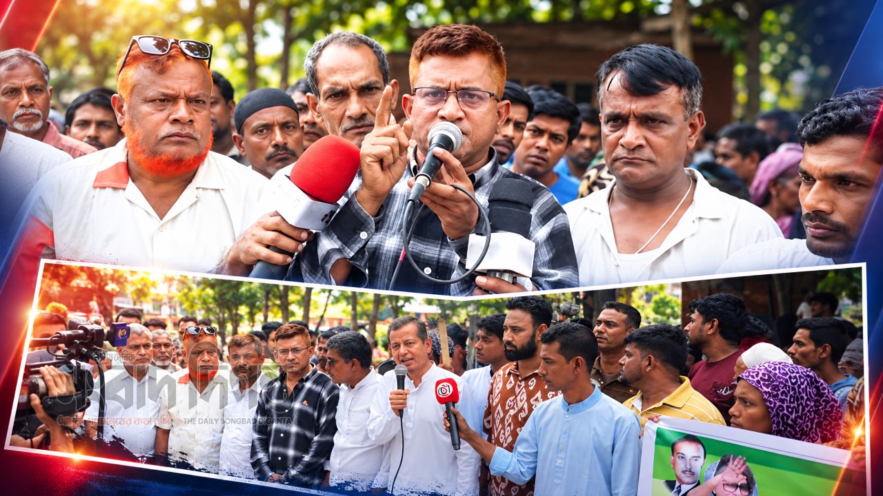 পশ্চিম মাদারবাড়িতে বালুর মাঠ রক্ষায় এলাকাবাসীর মানববন্ধন 