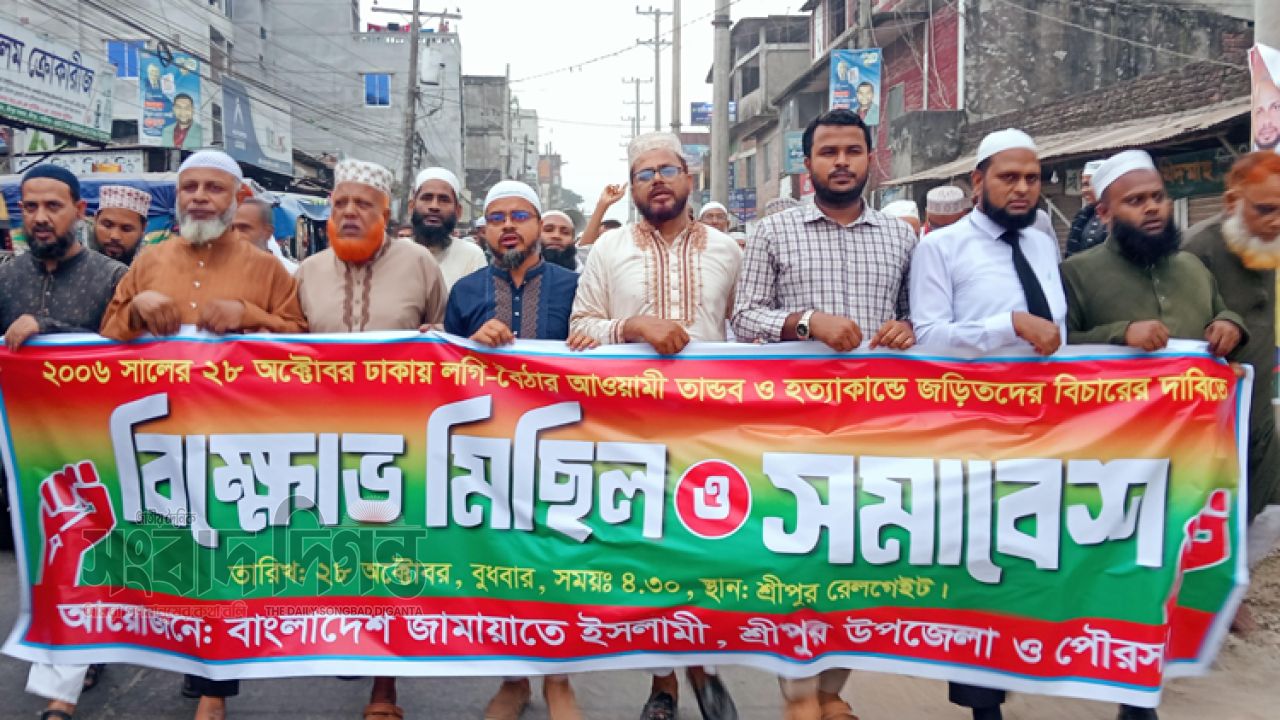 ২৮ অক্টোবরের হত্যাকাণ্ডের বিচারের দাবিতে শ্রীপুরে জামায়াতের বিক্ষোভ মিছিল ও সমাবেশ