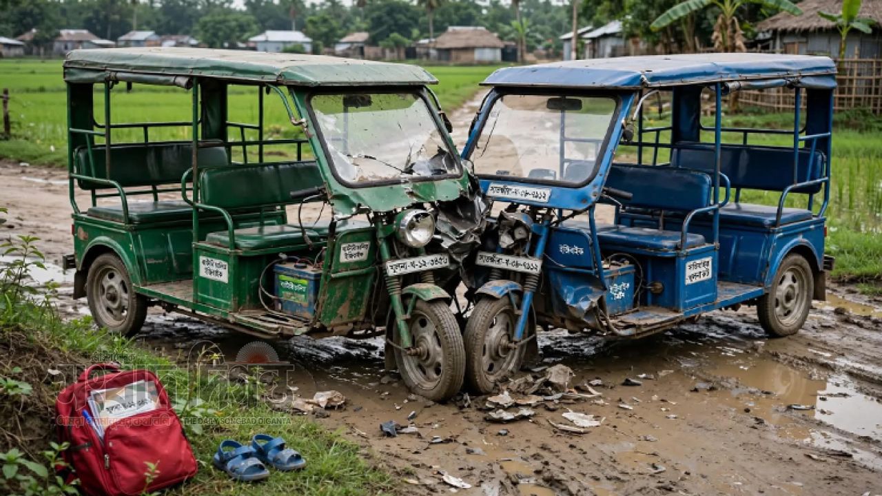 তালায় দুই ইজিবাইকের মুখোমুখি সংঘর্ষ, প্রাণ গেল ১১ বছরের শিশু তাজমিরার